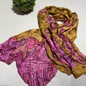 Suzanne Silk Scarf Wrap Gold Yellow‎ Pink 52x15 Old Money Vacation Island Tripic